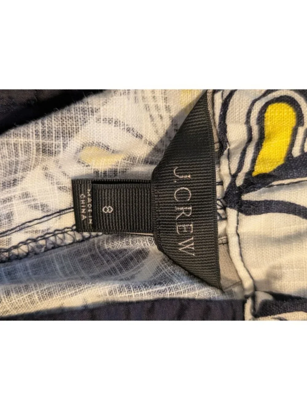 J.Crew Seaside Jogger Pants Women's Size 8 Linen Blend Navy Yellow White Coastal